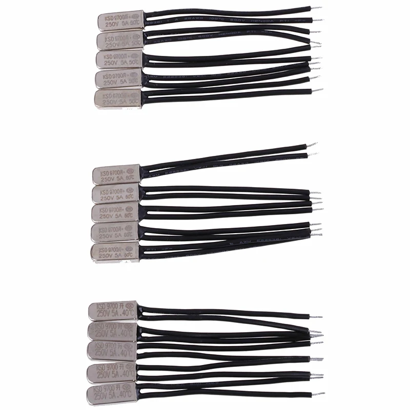 5pcs/lot KSD9700 250V 5A 40~60 Degree Bimetal Disc Temperature Switch Normal Close Closed Thermostat Thermal Protector | Обустройство