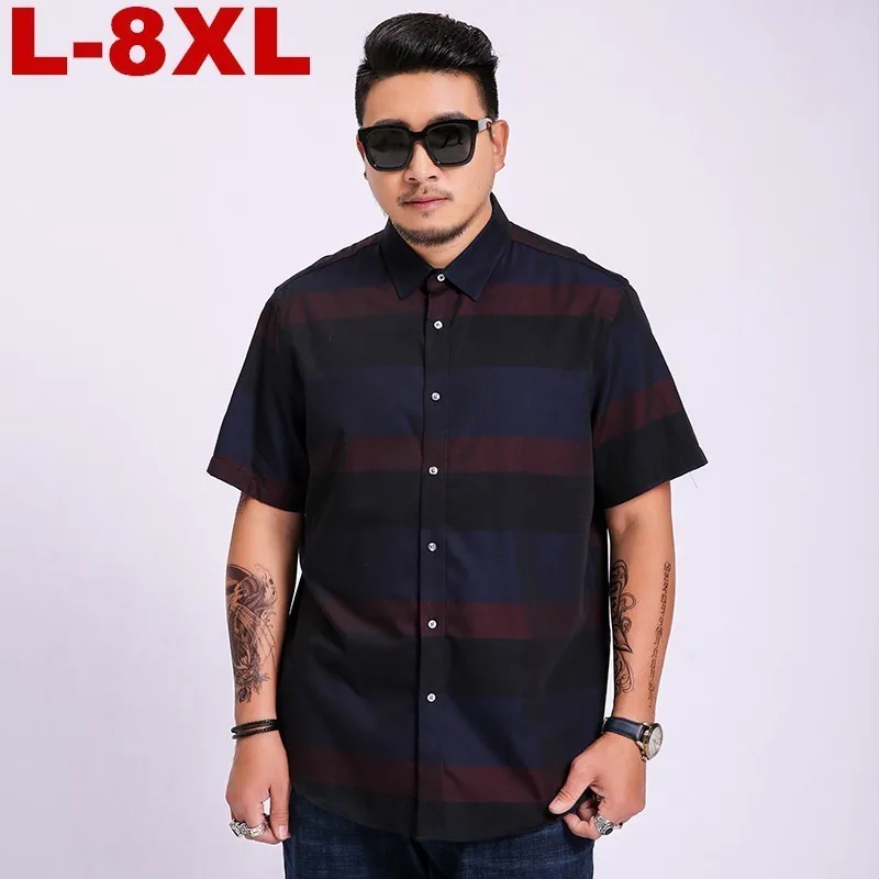 plus Size 6xl 7xl 8xl Men's Short Sleeve Shirts Casual High Quality Striped Color Formals Dress Shirt For Slim Fit | Мужская одежда