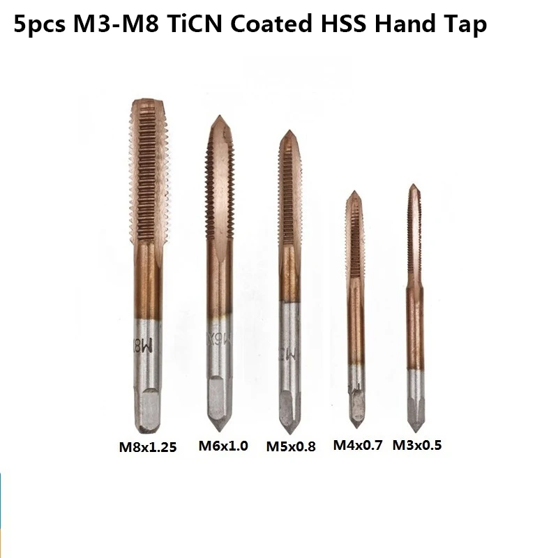 5pcs TiCN Coated 5 шт. M3 M4 M5 M6 M8 HSS ручной кран Набор нано с синим покрытием метрический кран с винтовой резьбой TiCN покрытием винт кран сверло ручные инструменты - Цвет: 5pcs TiCN Coated