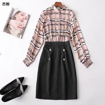 

New women s spring 222067 lapel checked dress zipper long sleeved long after joining together