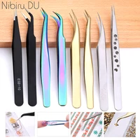 Stainless Steel Tweezers Nail Styling Fixed Clip Manicure Nail Art Tools Nail Extension Shaping Tweezer Acrylic UV Gel Curve 1