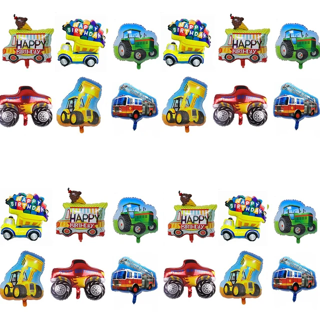 1pc Cartoon Auto Luftballons Feuer Lkw Auto Zug Traktor Eis Folie