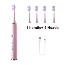 Ultrasonic Electric Toothbrush USB Rechargeable for Adult IPX7 Waterproof 5 Replacement Heads Whitening Teeth Timer Smart Brush