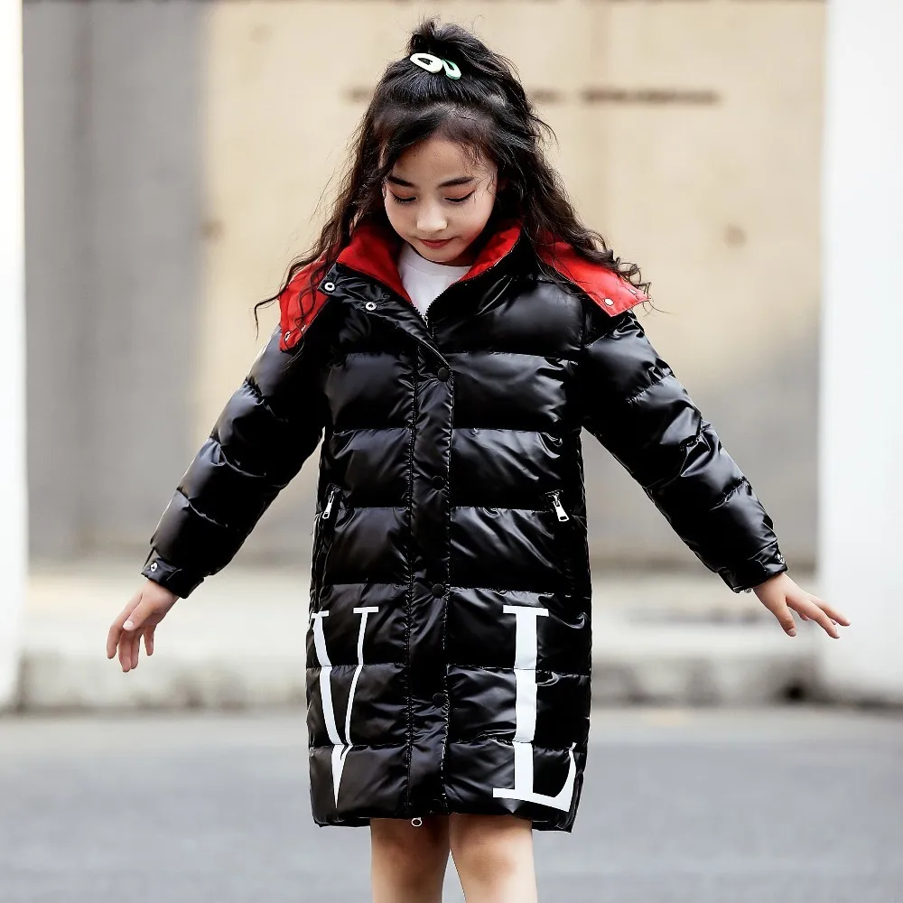 

-30 degrees Children Boys warm Winter Down Jackets coat Silver Clothing kids Hooded Thicken Long waterproof Parka Girls clothes