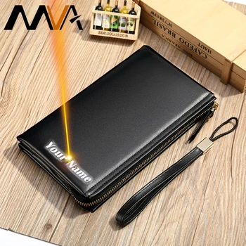 

Male Wallet Clutch Long Men Wallet Genuine Leather Wallets Man With Zipper Wallets With Phone Leather Purse Men Engraving 7305