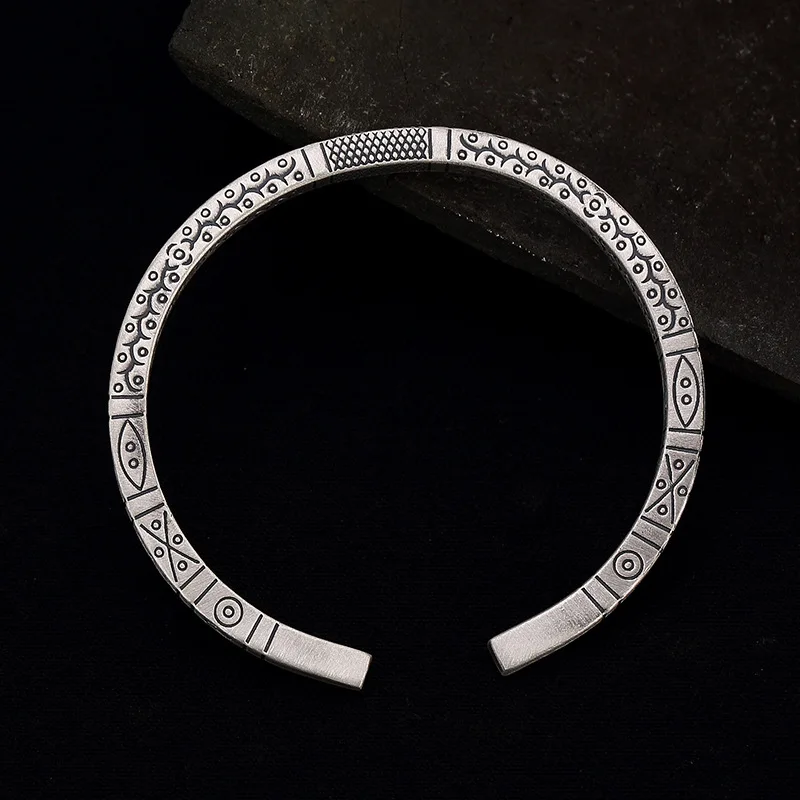 

One Deer Silver S999 Pure Silver Retro National Wind Cool Versatile Men's Women's-Adjustable Solid Bracelet