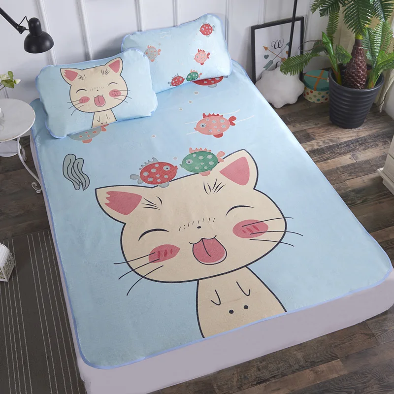 

2020 New Cartoon Pattern Bedding Ice Silk Mat Osaka Jacquard Foldable Air Conditioner Cool Mat Washable Comfortable Breathable