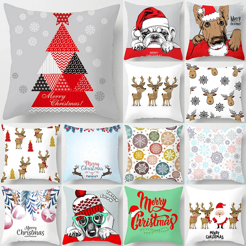 

1Pcs Christmas Winter Snow Pattern Cushion Cover Polyester 45*45cm Decorative Pillowcase New Year Sofa Home PillowCover 41006