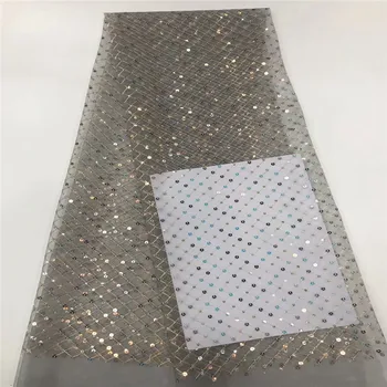 

Hot Selling Sequins African Lace Fabric 2020 grey/ gold High Quality Lace French Nigerian Mesh Lace Fabric For Wedding Dress