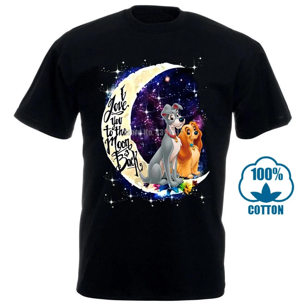 Мужская футболка с надписью Lady & The Tramp I Love You To Moon Back черная хлопковая Размеры S 4Xl