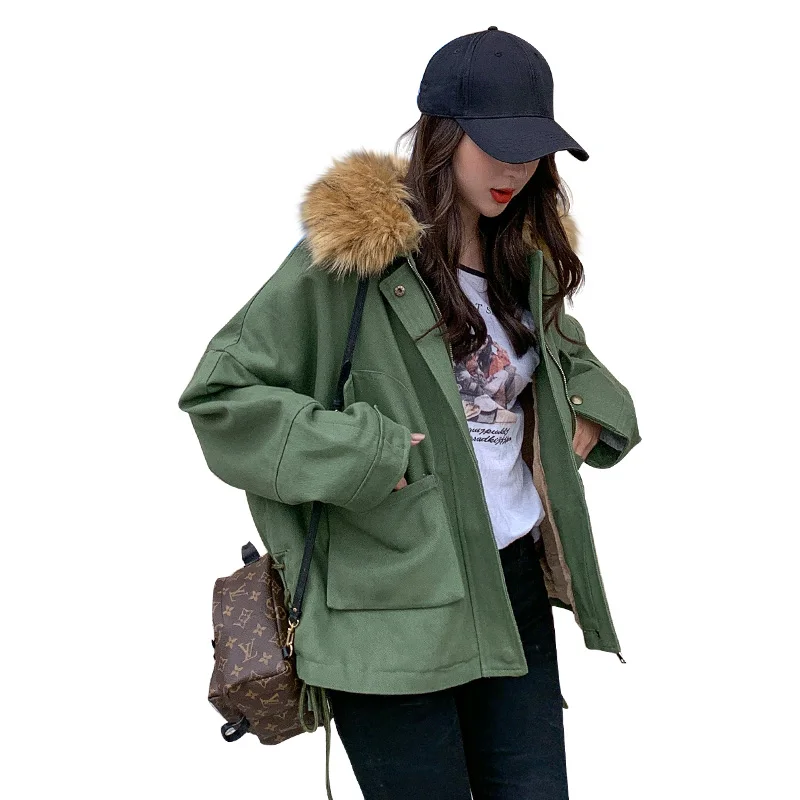 Woman winter coat cotton overalls With big fur collar | Женская одежда