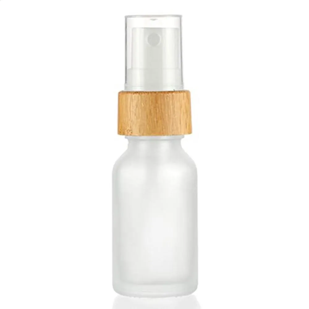 

New Frosted Glass Atomizer Empty Glass Spray Bottle With Natural Bamboo Lid Pump Head Travel Perfume Cosmetic Vials Containers