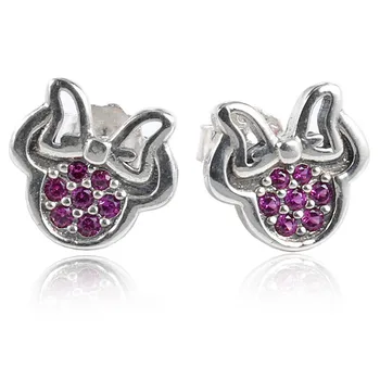 

Authentic 925 Sterling Silver Earring Cute Cartoon Minnie With Crystal Studs Earrings For Women Wedding Gift Fine Jewelry
