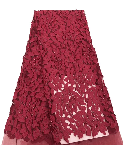 burgundy Высокое качество шампанского Цветочная вышитая бисером кружевная ткань африканская кружевная ткань для свадебного платья французская вышивка тюль вуаль кружево - Цвет: burgundy
