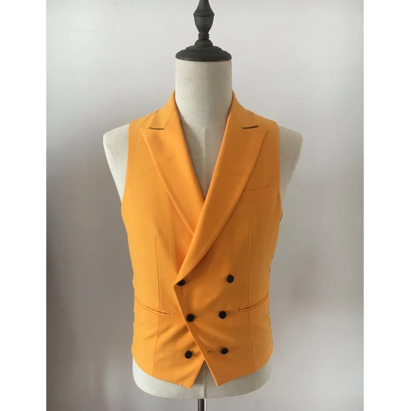 

Yellow Double Breasted Vest for Slim fit Men Suit One Piece Custom Waistcoat with Peaked Lapel Cusual Wedding Tuxedo Waist Coat