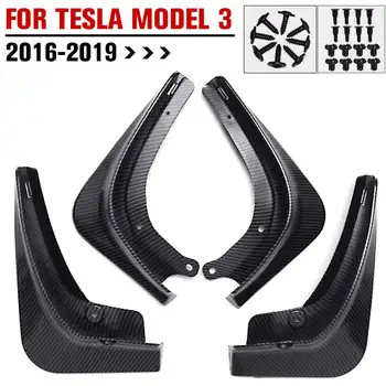 

4Pcs PP Material Carbon Fiber Style Car Mud Flaps Front Rear Mudguard Splash Guards Fender Mudflaps For Tesla Model 3 2016~2019