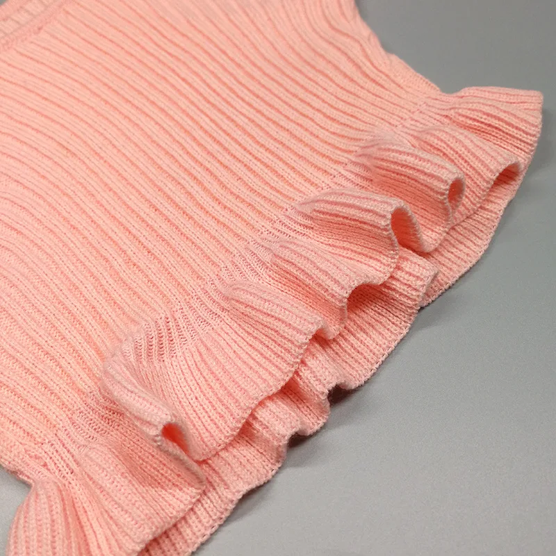 OMSJ женский зимний модный сексуальный розовый вязаный свитер с оборками с длинным рукавом укороченный свитер джемпер женский пуловер Одежда