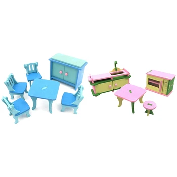 

1 Set/6Pcs Baby Wooden Dollhouse Furniture Dolls House & 1 Set Miniature Child Play Toys Gifts 7