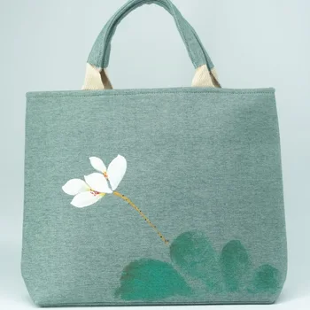 

Original canvas bag hand-painted cotton and linen handbag small fresh simple lady bag Wen Yisen female shopping bag
