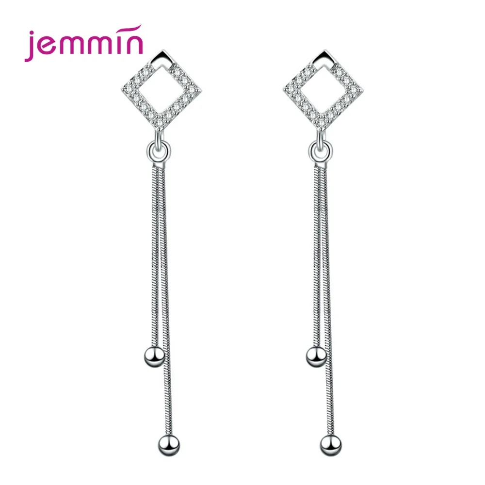 

Geometric Square Crystals 925 Sterling Silver Vintage Earrings Simple 5A Cubic Zirconia Long Drop Earrings Pendientes Femme