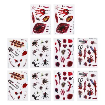 

10pcs Halloween Horror Wound Tattoos Pastes Durable Useful Practical Halloween Decor Realistic Blood Scar Tattoos Sticker Body D