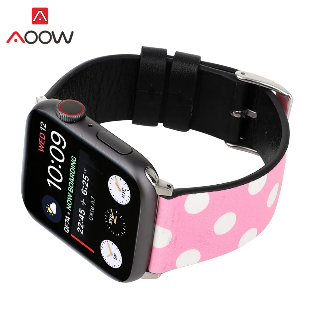 Ремешок для часов из натуральной кожи для Apple Watch 4, 40 мм, 44 мм, 38 мм, 42 мм, браслет с принтом Микки Мауса, ремешок для iwatch 1, 2, 3