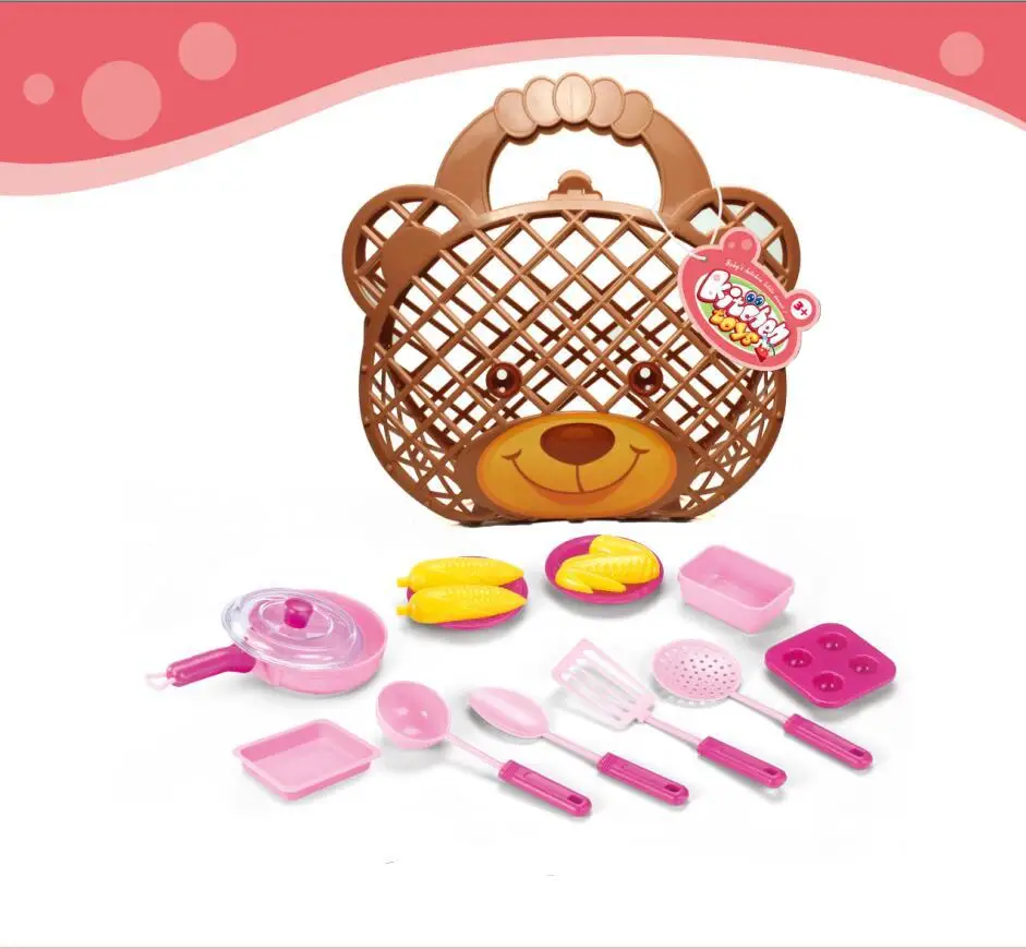 

Children Play House Kitchen Toy GIRL'S Cooking Cook Kitchenware Bear Portable Box Basket Tableware Set