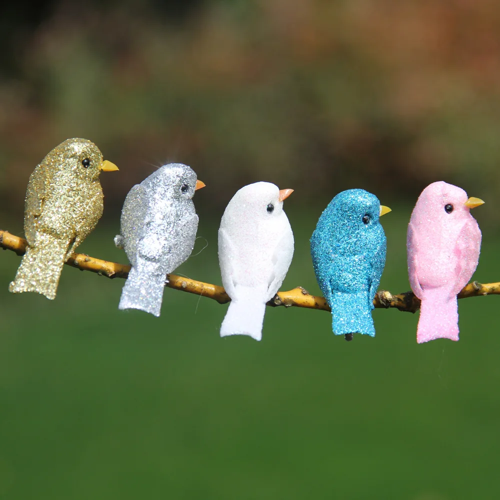 12pcs Shiny Glitter Artificial Birds Christmas Tree Decoration Pendant DIY Craft Foam Birds Home Garden Party Decor Ornament christmas decorations