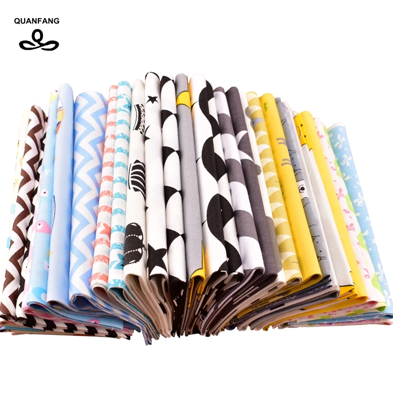 QUANFANG случайный мультфильм/Цветочные и геометрические саржевая хлопковая ткань для лоскутного шитья, шитье, материал детской куклы 20 см x 25 см