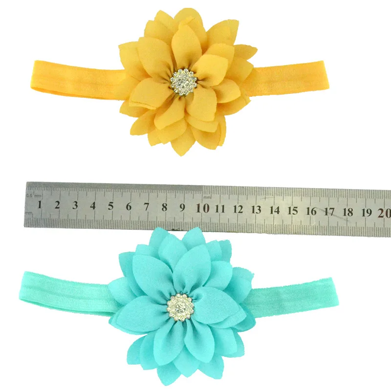 6pcs/lot 9 CM Solid Color Sharp Angle Chiffon Lotus Elastic Headband Fashion Flower Baby Girl Hairband Infant Clothing Ornaments accessoriesbaby eating 