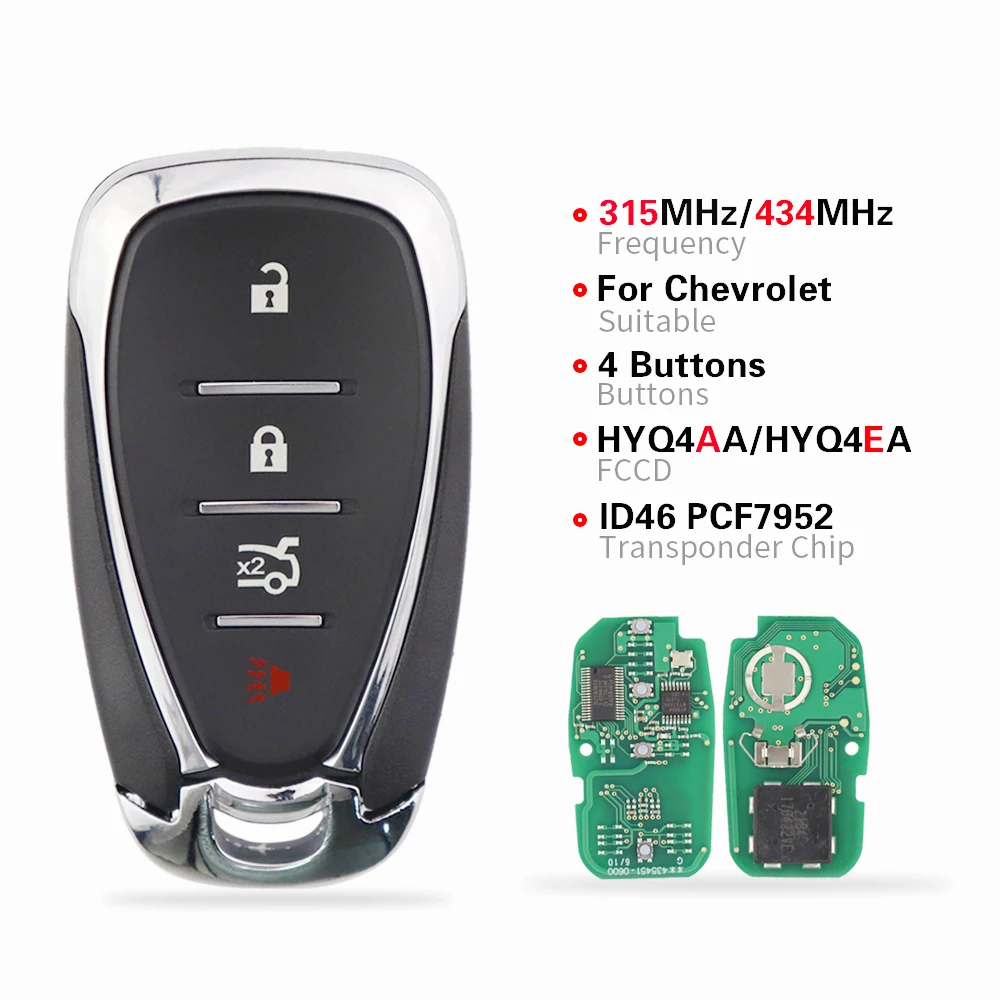 Chiave/Telecomando Per Chevrolet Camaro Equinox Cruze Malibu Spark Hyq4ea Hyq4aa 315/434mhz Id46 Pcf7952 Chip Originale - Remoto Intelligente Chevrolet - H9311aa61a00e438c984284c897bccf75t