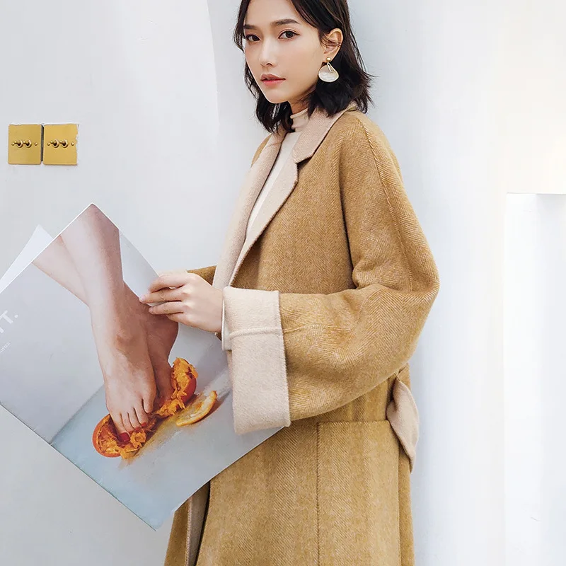

2019 Autumn Fashion Retro Horn Sleeves with Woolen Tweed Heavy Industrial Australian Wool Handmade Double-sided Coat Women