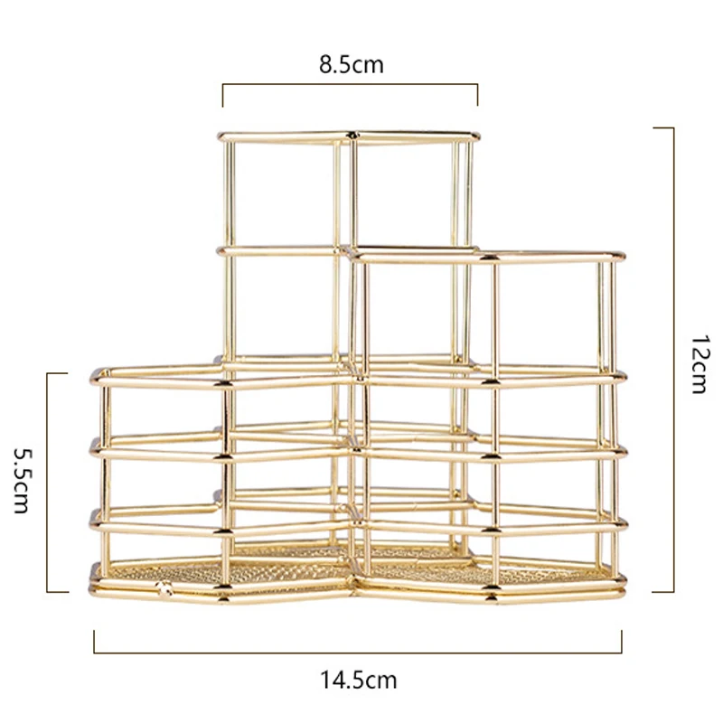 Металлический Железный шестигранный держатель для ручек в скандинавском стиле из розового золота, простые коробки для кистей для макияжа, настольный органайзер, офисные аксессуары - Цвет: Gold