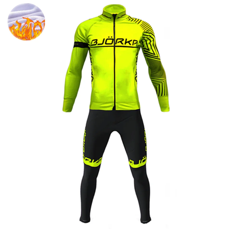 2021 Winter Bjorka Cycling Jersey Set Thermal Fleece Jacket Bicycle Long Sleeve Cashmere Bib Pants Suit Maillot Ciclismo Hombre