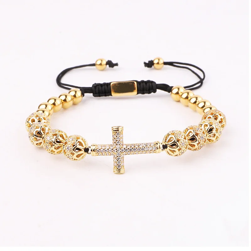 Jaravvi High Quantity Stainless Steel Beads CZ Eye Cross Charm Braided Macrame Friendship Bracelet Set Men - Image 4