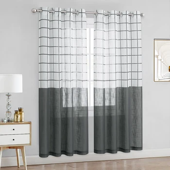 

NICETOWN 1pc Lattice Sheer Curtains for Living Room Bedroom Window Office Decoration Modern Customize Cortina fashion voile