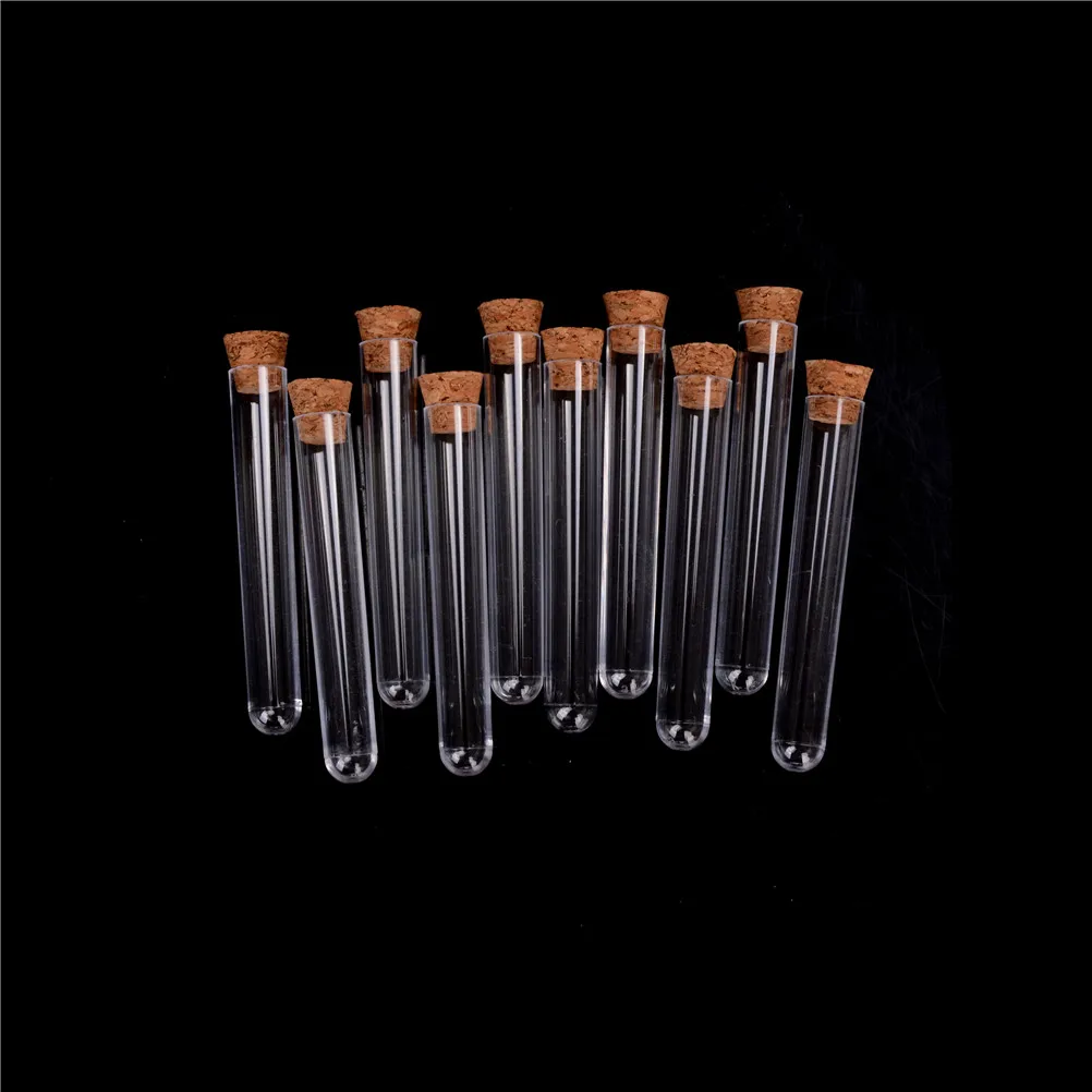 

10Pcs Plastic Test Tube With Cork Clear Durable Round Bottom Test Tube Lab Experiment Supplies 15*150mm