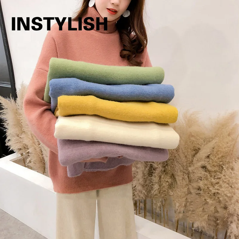 

Winter Turtleneck Sweater Korean Solid Long Sleeve Thick Warm Knitwear Loose Pullover Harajuku Chic Oversized Jumpers Knit Top