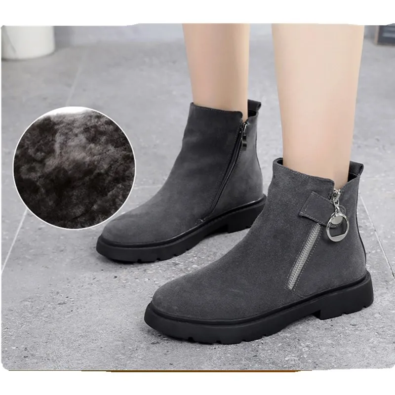 

Autumn Genuine Leather Ankle Boots For Women Low Heel Boots Sexy Round Toe Winter Fashion Shoes Woman Botas Mujer Botte Femme