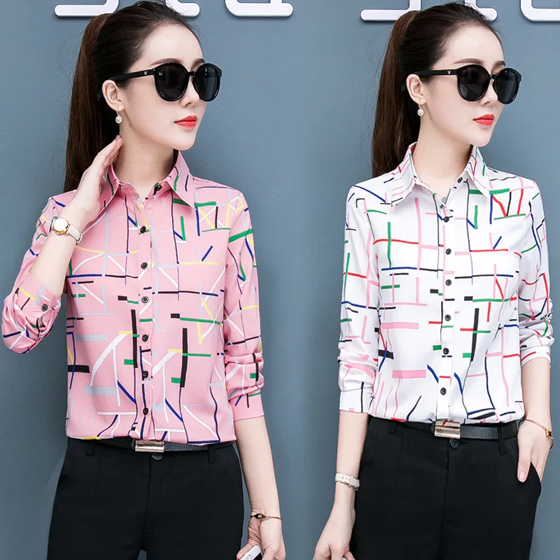 

Fashion Women's Tops Spring Long-sleeved Print Shirt Blouses Large Size Slim OL Shirts Plus Size Casual Top Female Clothing