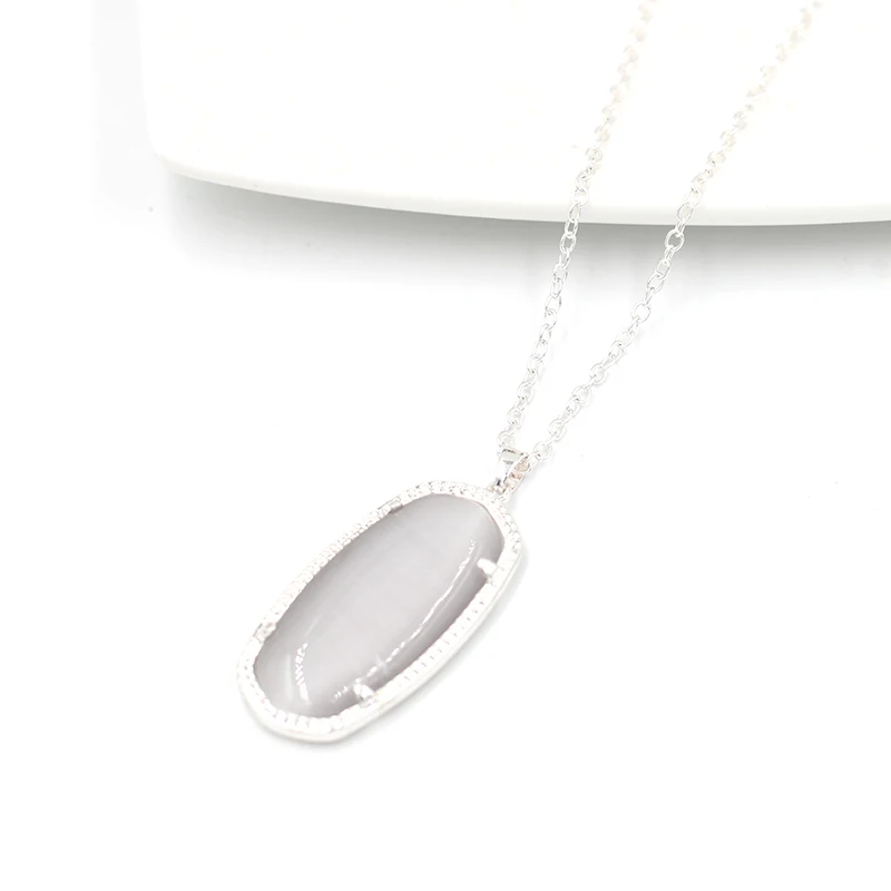 Высокое качество модные большие овальные капельки Cateye Опал Камень Серьги для женщин - Окраска металла: Silver gray