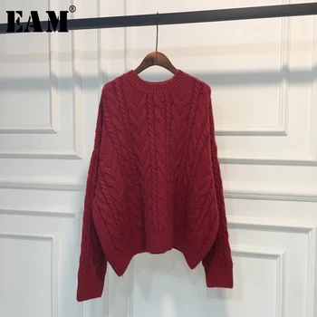 

[EAM] Red Thick Big Size Knitting Sweater Loose Fit Round Neck Long Sleeve Women Pullovers New Fashion Autumn Winter 2020 1X379