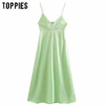 

sexy satin party dress women gorgeous green silk midi dress sexy sleelvess camisoles vestidos ladies
