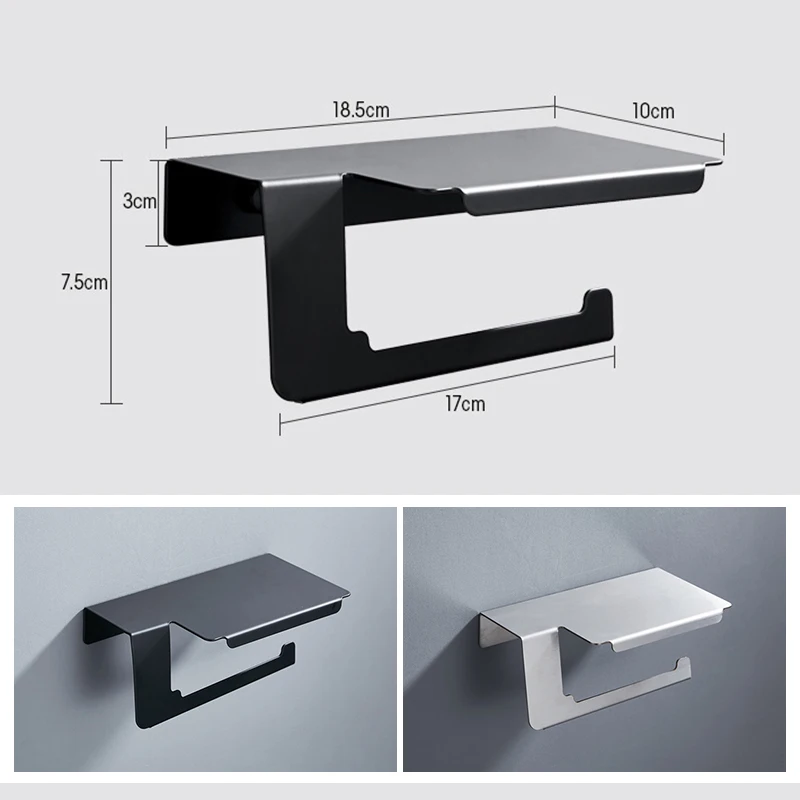 Stainless Steel Toilet Paper Holder Wall Mount Tissue Roll Hanger Black Paper Holder Stainless Steel Bathroom Accessories ELF002