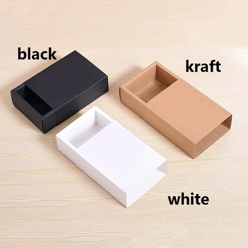 

15pcs/lot White/Black/Brown packaging drawer box for gift, kraft paper jewelry sliding gift boxes carton folding storage box