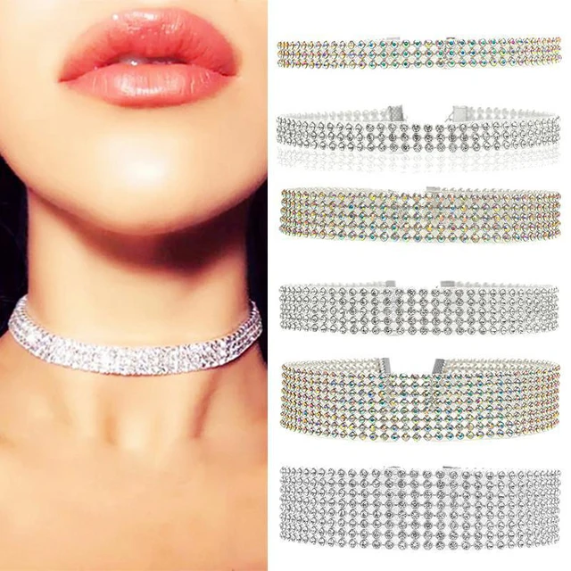 NEW Crystal Rhinestone Choker Necklace Women Wedding Accessories Silver Color Chain Punk Gothic Chokers Jewelry Collier Femme 6