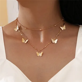 

Modyle New Fashion Clavicle Choker Necklace for Woman Gold Color Female Butterfly Pendant Necklace Bamboo Chain Jewelry Gifts