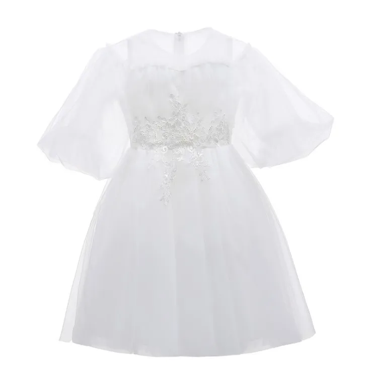 Платье с цветочным узором для девочек; бальное платье с бисером для девочек; торжественное платье; детское платье для сцены; 116 - Цвет: Белый