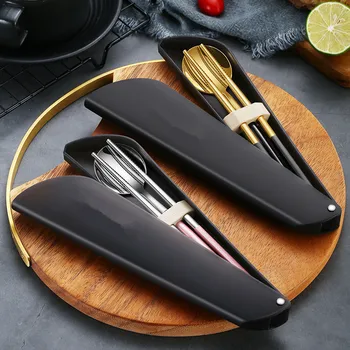 

2 pcs Stainless steel travel camping spoon chopsticks Portable suit, reusable metal tableware Gift Boxes set free shipping