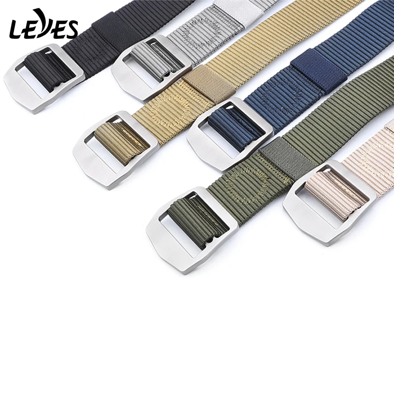 Outdoor training belt carabiner for Men nylon webbing wide Belts Sports hook Canvas Tactical belt military metal Alloy buckle